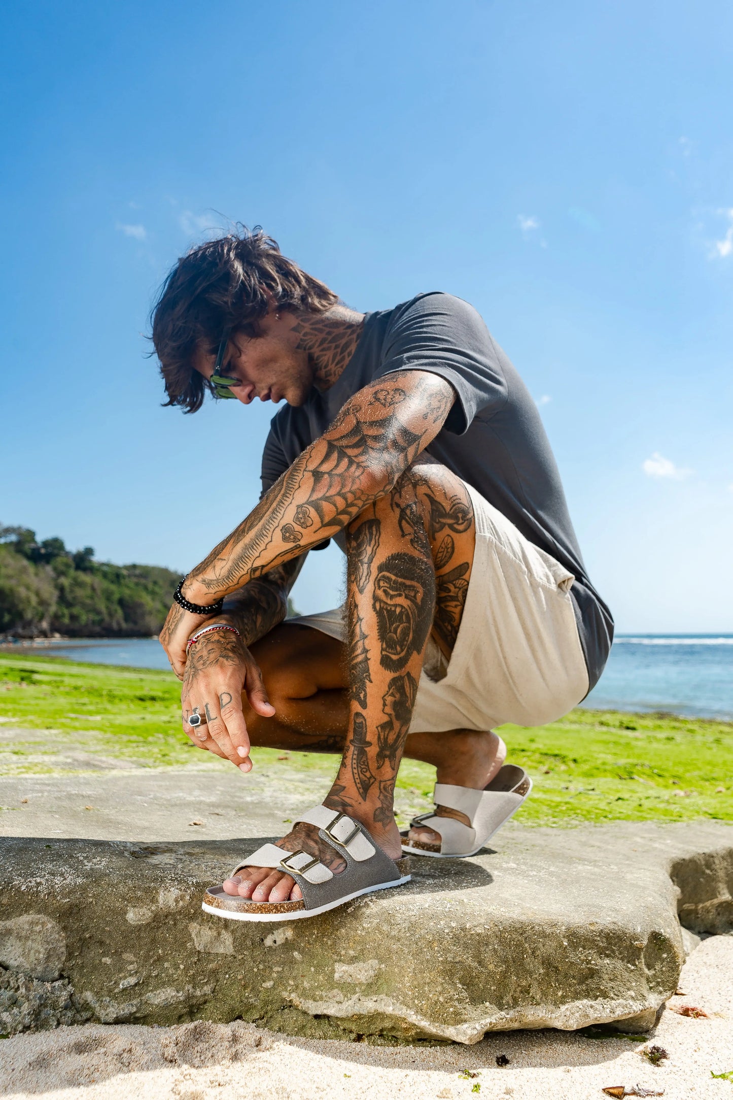 Atrani Suede Sandal - Grey & Cream | Atrani