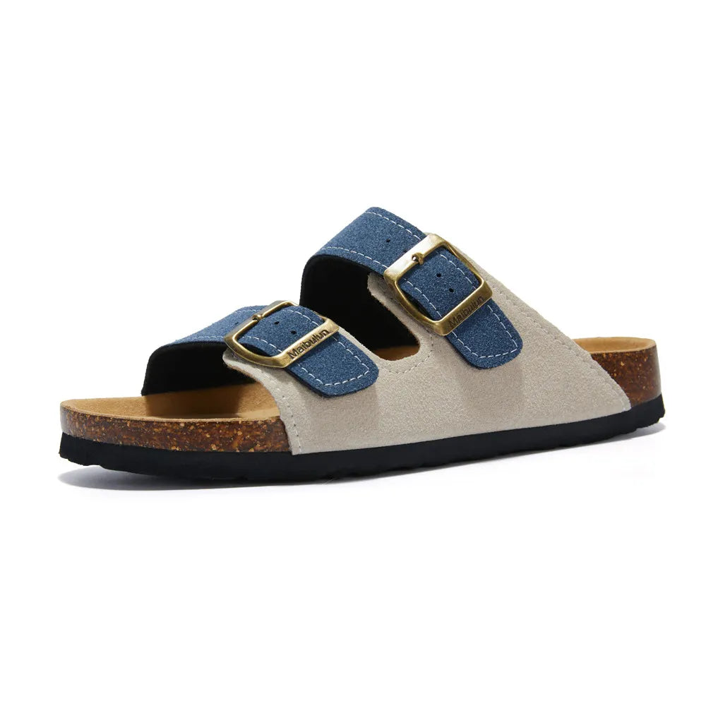 Atrani Suede Sandal - Cream & Blue | Atrani