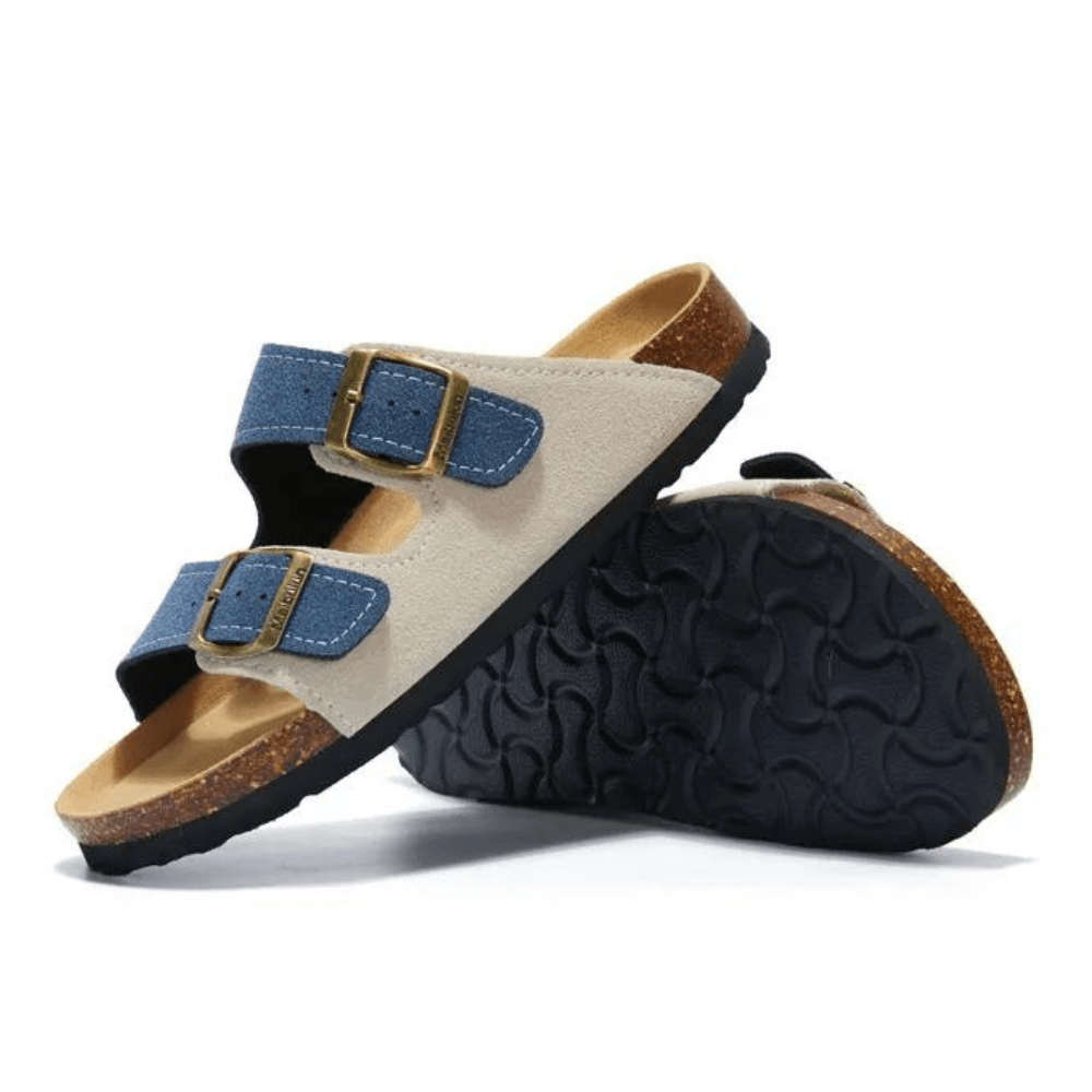 Atrani Suede Sandal - Cream & Blue | Atrani