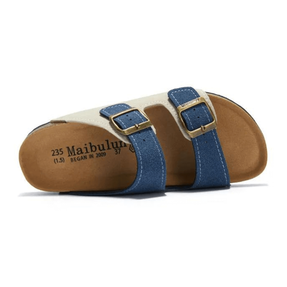 Atrani Suede Sandal - Cream & Blue | Atrani
