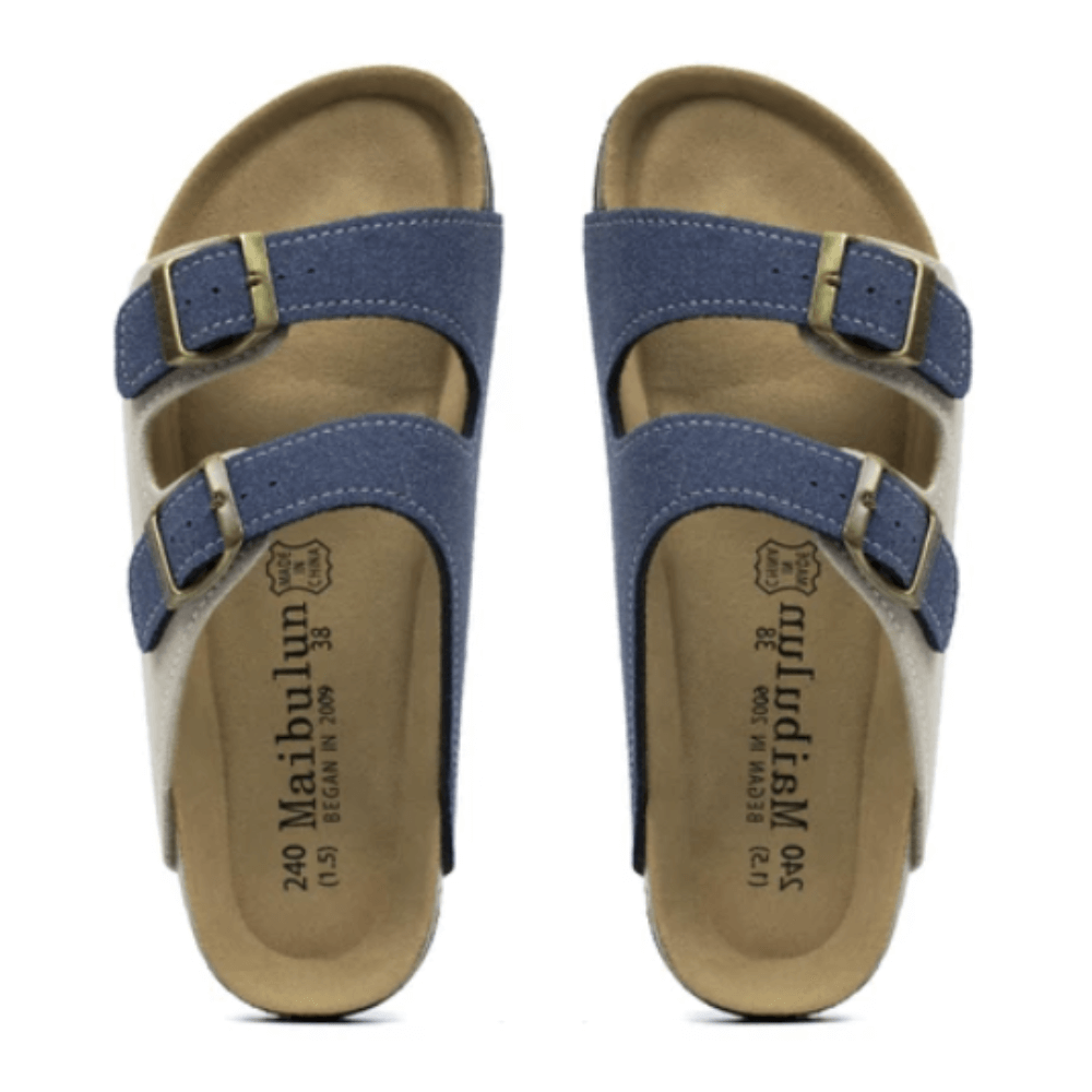 Atrani Suede Sandal - Cream & Blue | Atrani